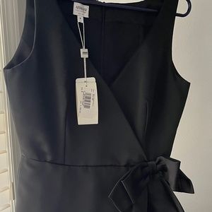 Armani Collezioni  Black Satin Knee Length Dress Bow Detail 8 NWT